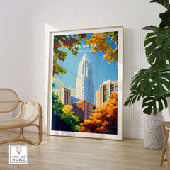 Atlanta Wall Art Poster showcasing a vibrant cityscape with iconic buildings and autumn foliage.