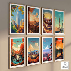 Atlanta Wall Art Poster featuring vibrant city landmarks and colors, ideal for home or office decor.