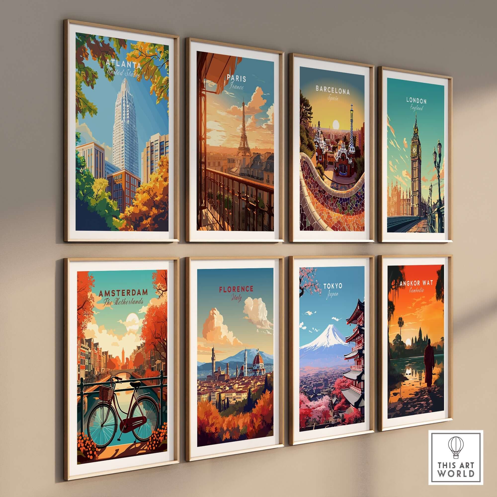 Atlanta Wall Art Poster featuring vibrant city landmarks and colors, ideal for home or office decor.