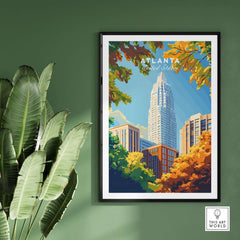 Atlanta Wall Art Poster showcasing iconic city buildings and vibrant autumn foliage.