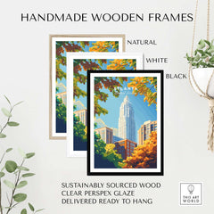 Atlanta Wall Art Poster displayed in natural, white, and black handmade wooden frames.