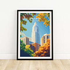 Atlanta Wall Art Poster featuring a scenic view of Atlanta's skyline and vibrant autumn foliage.