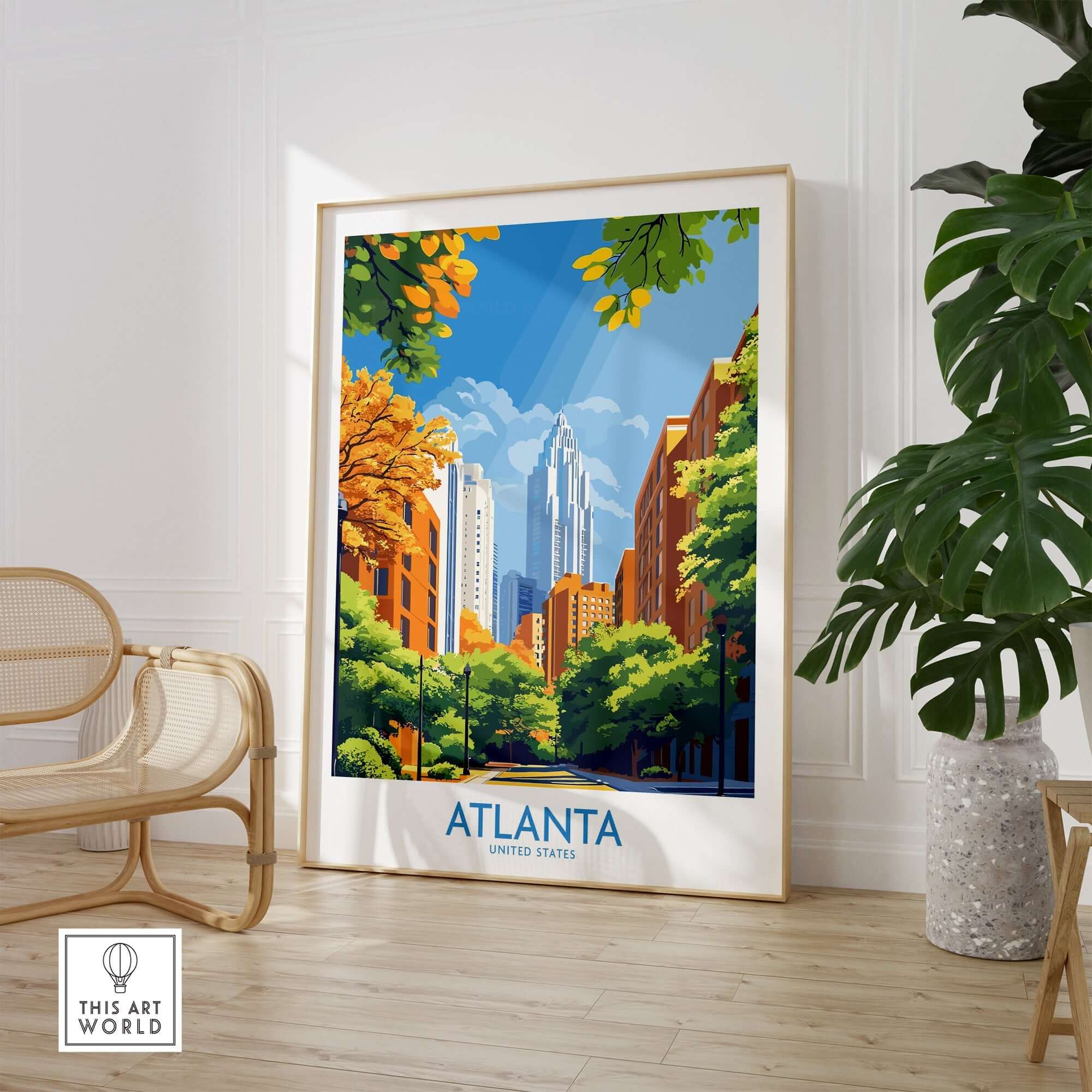 Atlanta Wall Art Print featuring vibrant cityscape and iconic landmarks of Atlanta.