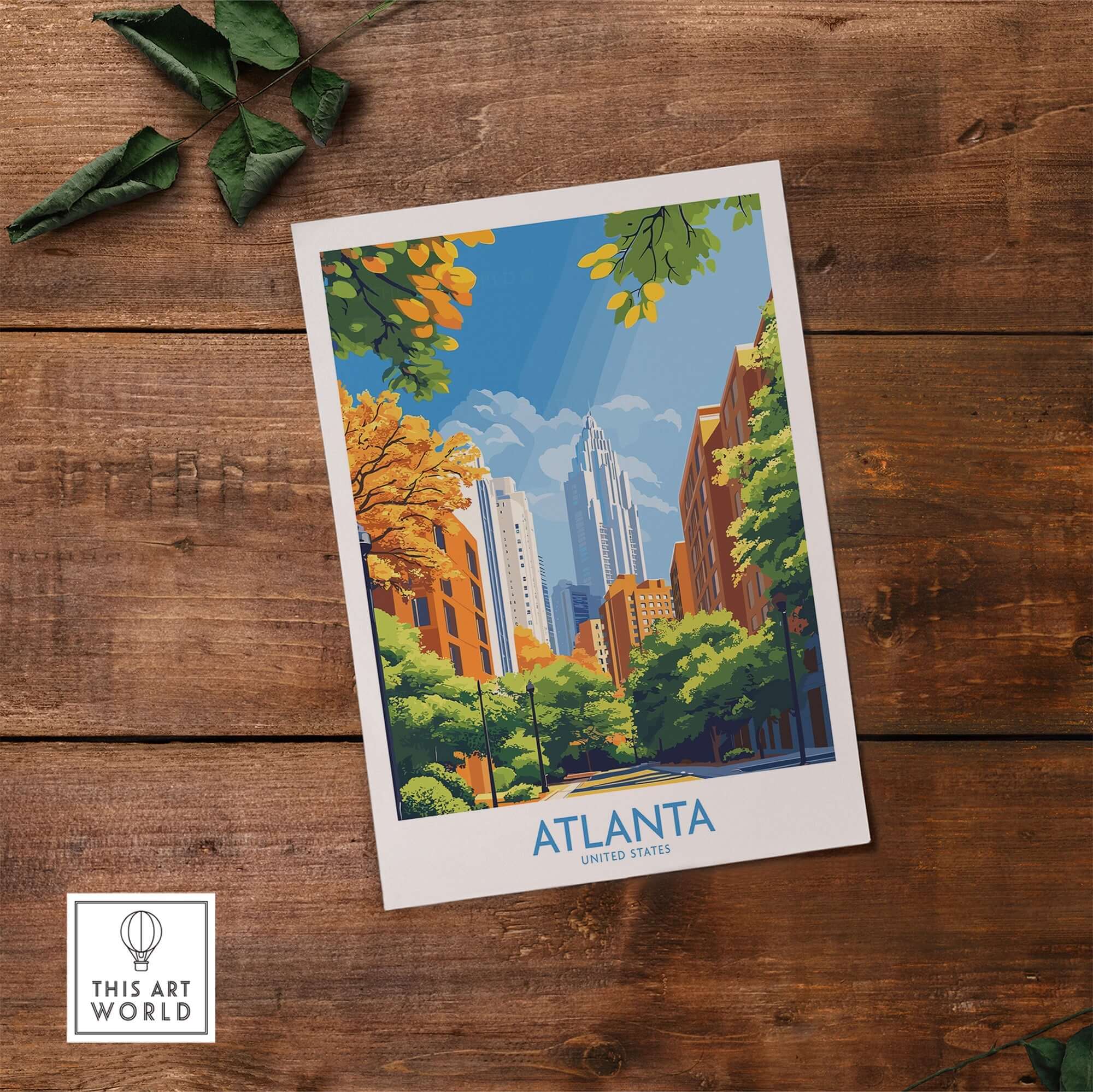 Atlanta Wall Art Print featuring iconic skyline and vibrant colors, capturing the energy of Atlanta city.