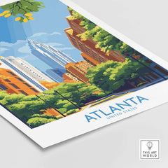 Atlanta Wall Art Print showcasing vibrant cityscape with iconic buildings and lush greenery.