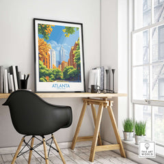 Atlanta Wall Art Print showcasing vibrant cityscape and urban charm in a modern office setting.