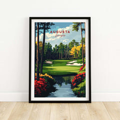 Augusta Georgia Golf Course Art Print - Iconic Golf Links Wall Decor showcasing vibrant golf landscape and colorful flowers.