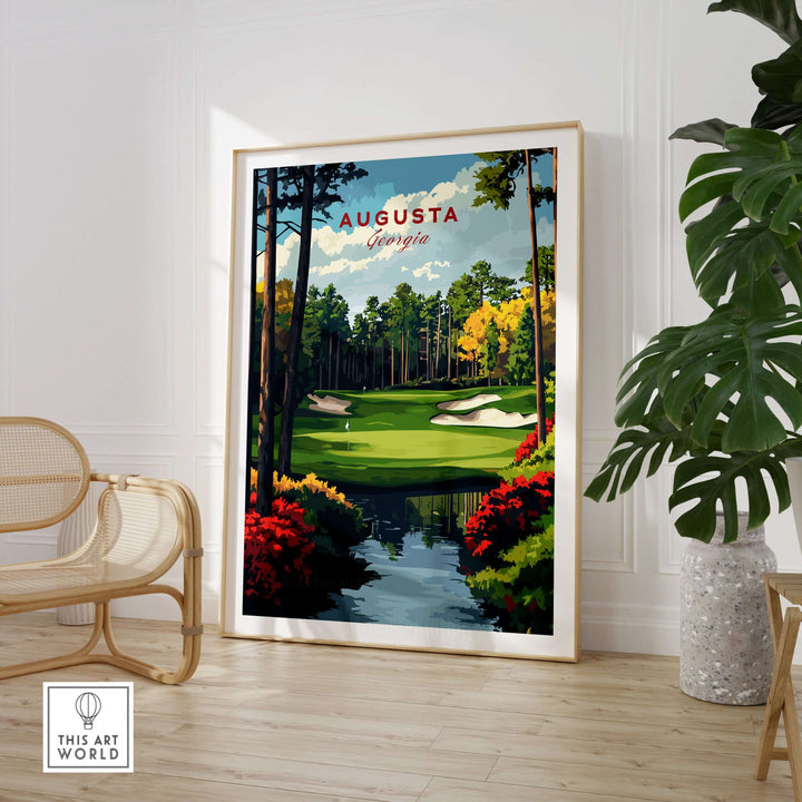 Augusta Georgia Golf Course art print showcasing vibrant greens and fairways in elegant wall decor.