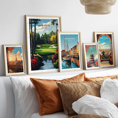 Augusta Georgia Golf Course Art Print - Iconic Golf Links Wall Decor displayed among various travel art prints.