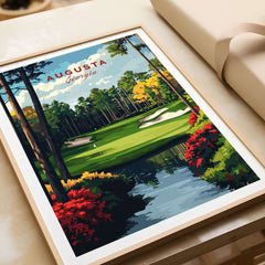 Augusta Georgia Golf Course Art Print - Iconic Golf Links Wall Decor featuring vibrant greens and flowers.