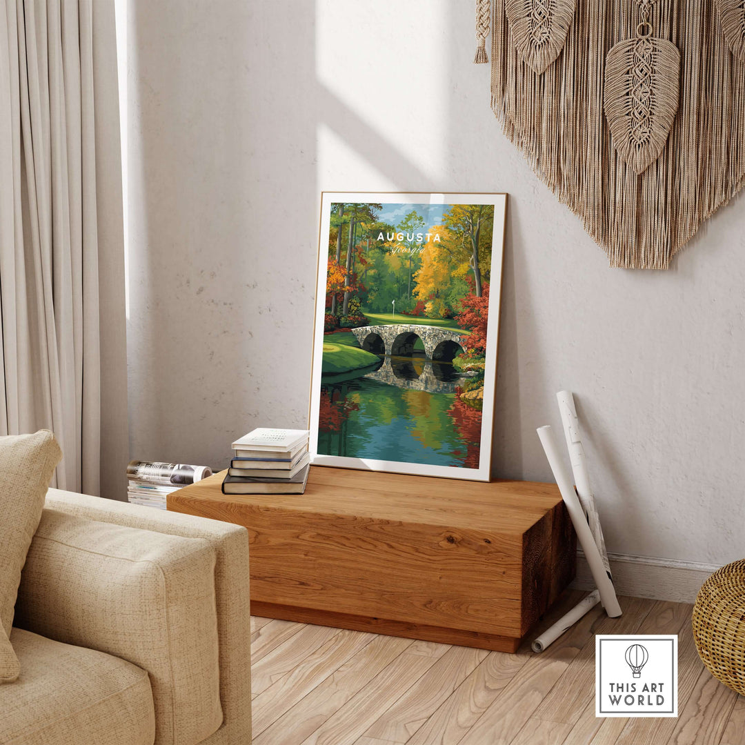 Augusta Georgia Rae's Creek Golf Print featuring Hogan Bridge in a serene interior setting.