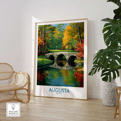 Augusta Georgia Stone Bridge Golf Print - Famous 12th Hole Golf Course Rae's Creek Bridge displayed in a modern interior setting.