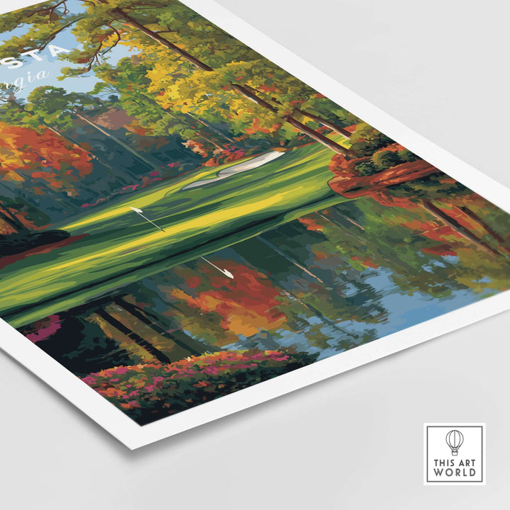 Augusta National Golf Poster showcasing a picturesque scene of the famous golf course in vibrant fall colors.