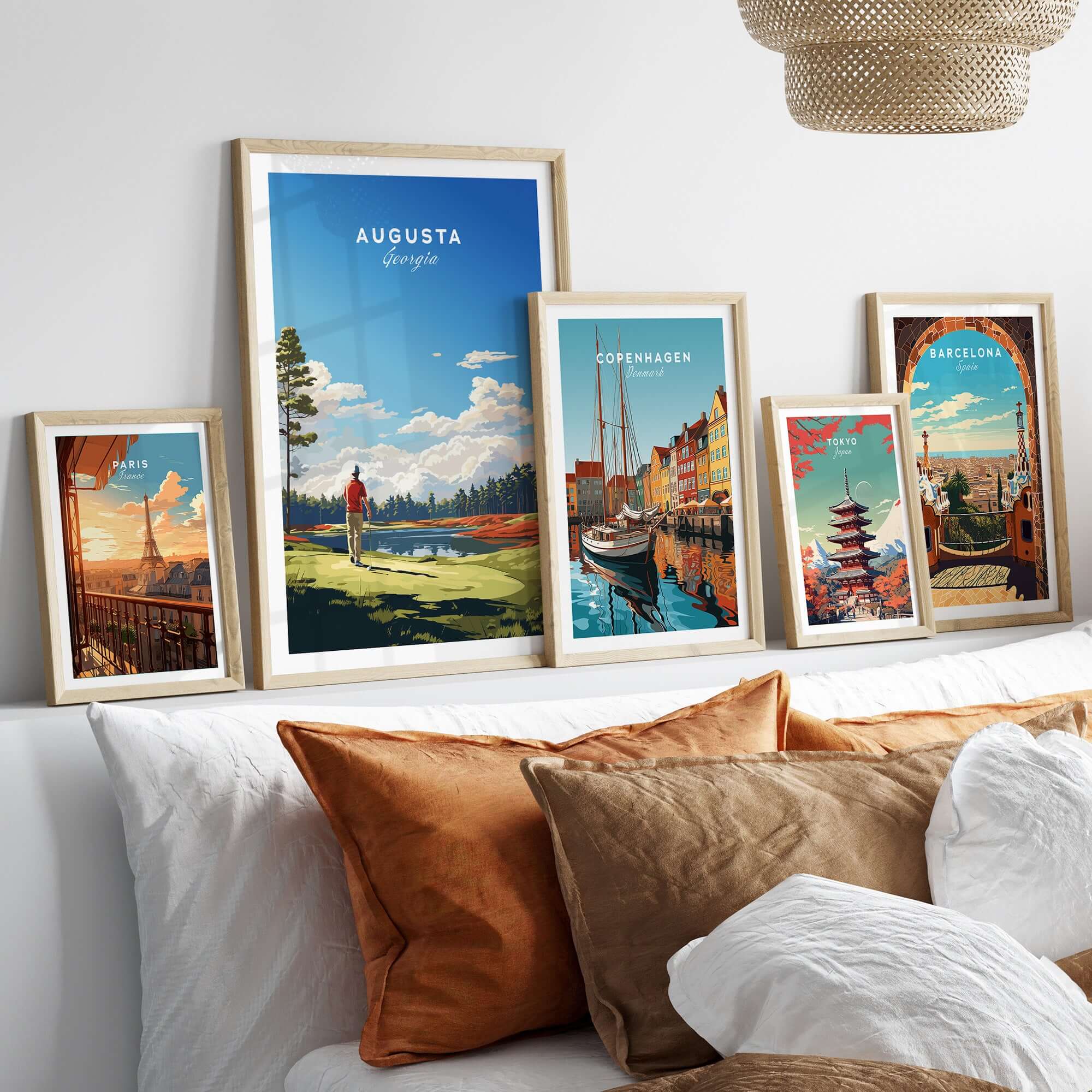 Augusta National Golf Print - The Masters Golf Poster framed in a stylish living room display.