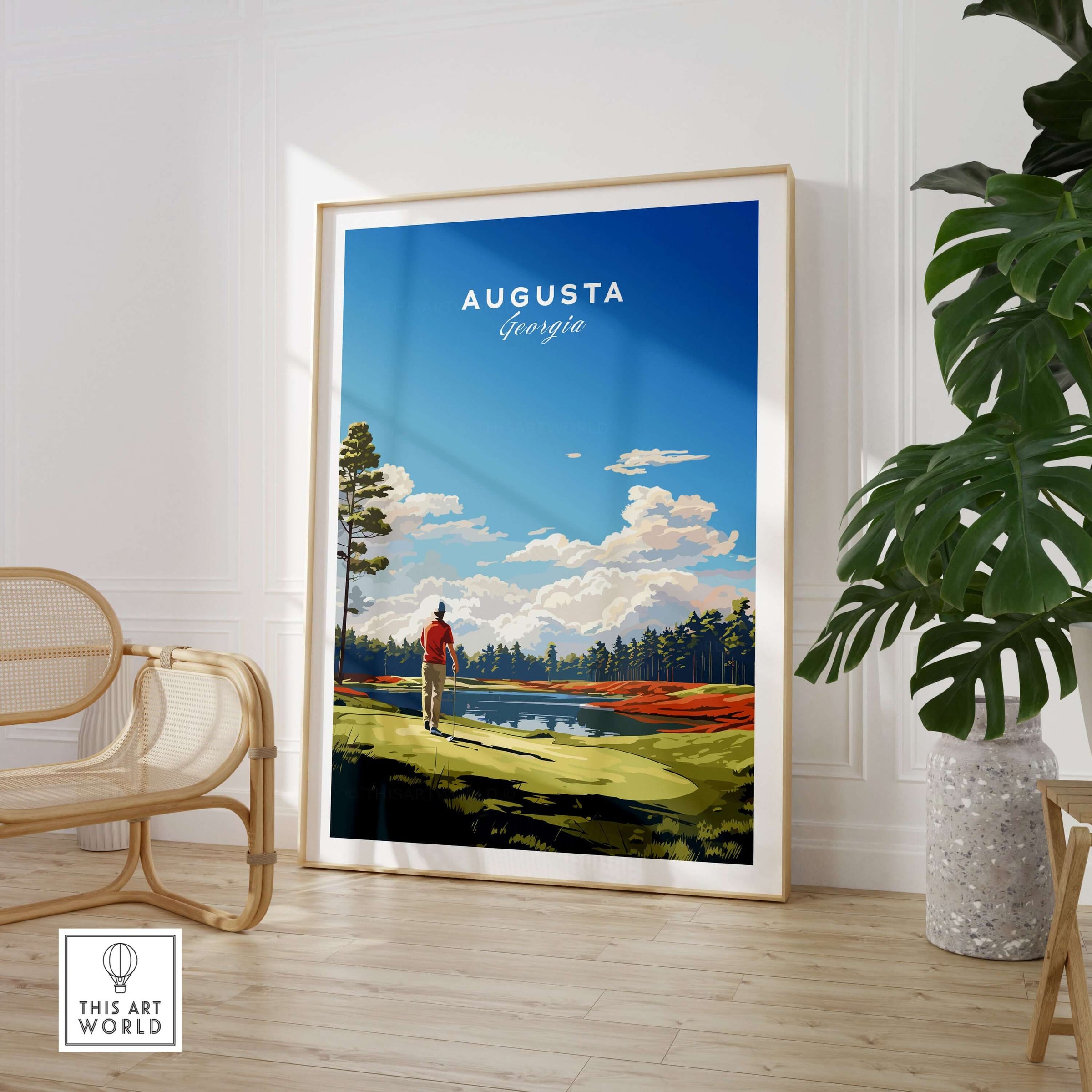 Augusta National Golf Print - The Masters Golf Poster displayed in a modern interior setting.