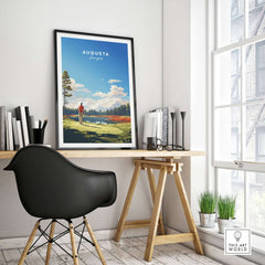Augusta National Golf Print - The Masters Golf Poster displayed in a stylish interior with desk and chair.