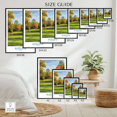 Augusta National Golf Print - Georgia Wall Art size guide showcasing various frame sizes for wall art.