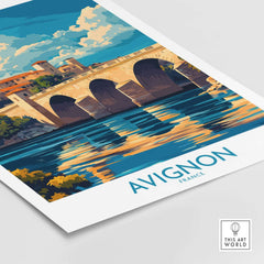 Avignon Travel Poster showcasing a picturesque view of Avignon, France with vibrant colors and stunning reflections.