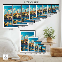 Avignon Travel Print size guide showcasing various frame sizes for the Avignon Travel Print art in a stylish interior.