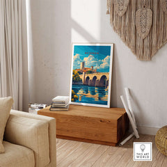 Avignon Travel Print showcasing the iconic landmarks and picturesque streets of Avignon, France wall art in a cozy home setting.