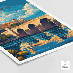 Avignon Travel Print featuring iconic bridge and picturesque scenery of Avignon, perfect wall art for travel lovers.