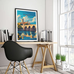 Avignon Travel Print showcasing iconic landmarks and picturesque streets in a stylish home decor setting.