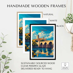 Avignon Travel Print framed in handmade wooden frames in natural, white, and black finishes, ready to hang.