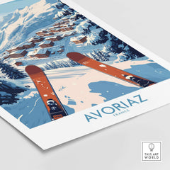 Avoriaz France Ski Art Print | Mountain Chalet Poster showcasing snowy slopes and cozy chalet views.
