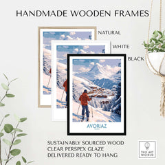 Avoriaz France Ski Chalet Village Art Print | Alpine Skiing Poster framed in handmade wooden frames.