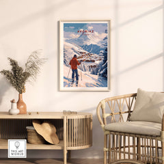 Avoriaz Portes du Soleil Slopes Ski Print | French Alps Wall Decor in a cozy home setting.