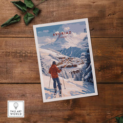 Avoriaz Portes du Soleil Slopes Ski Print | French Alps Wall Decor featuring a skier in a snowy landscape in France.