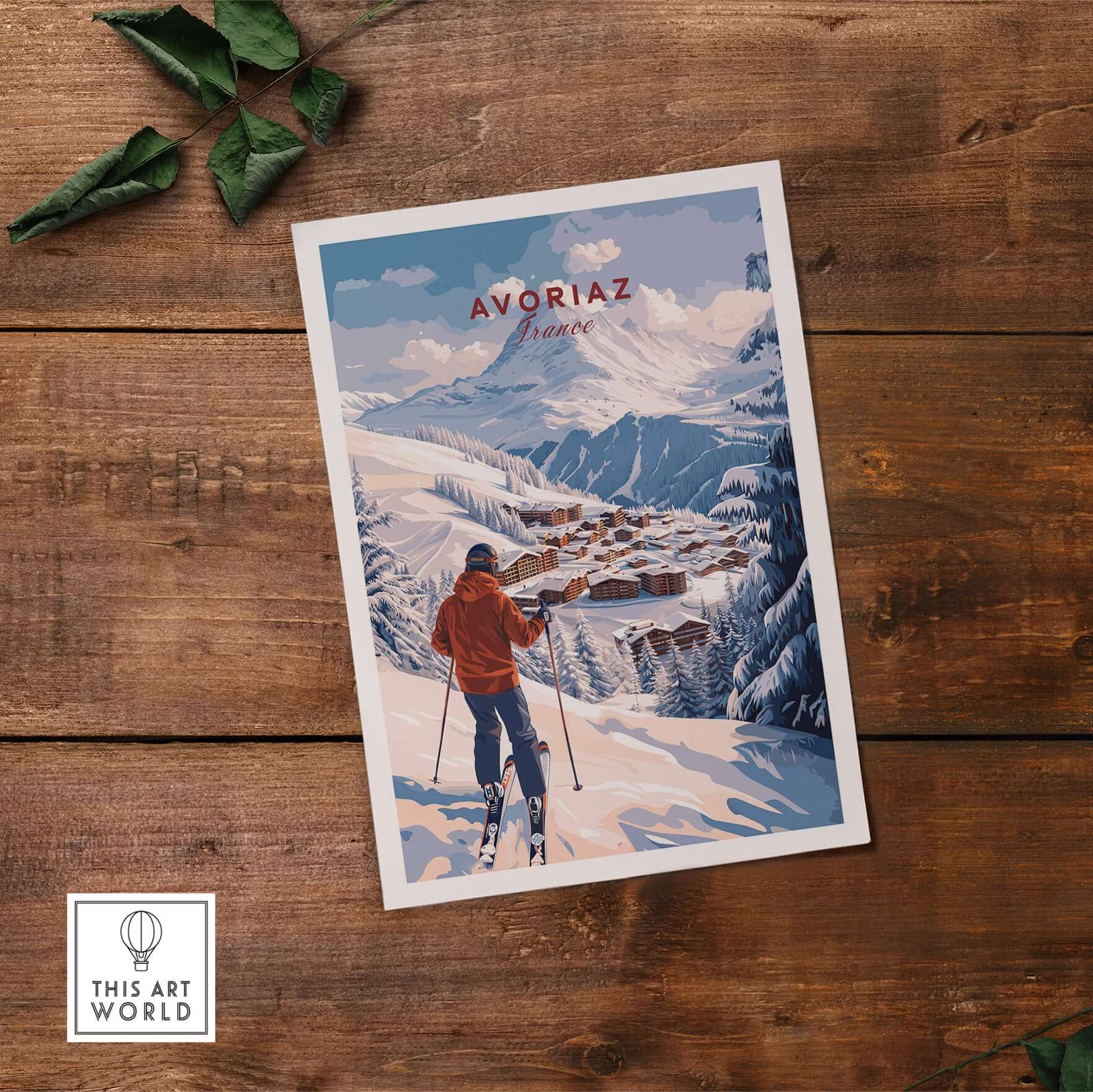 Avoriaz Portes du Soleil Slopes Ski Print | French Alps Wall Decor featuring a skier in a snowy landscape in France.