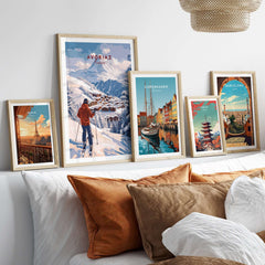 Avoriaz Portes du Soleil Slopes Ski Print | French Alps Wall Decor displayed among other travel art prints.