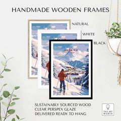 Avoriaz Portes du Soleil Slopes Ski Print | French Alps Wall Decor displayed in handmade wooden frames.