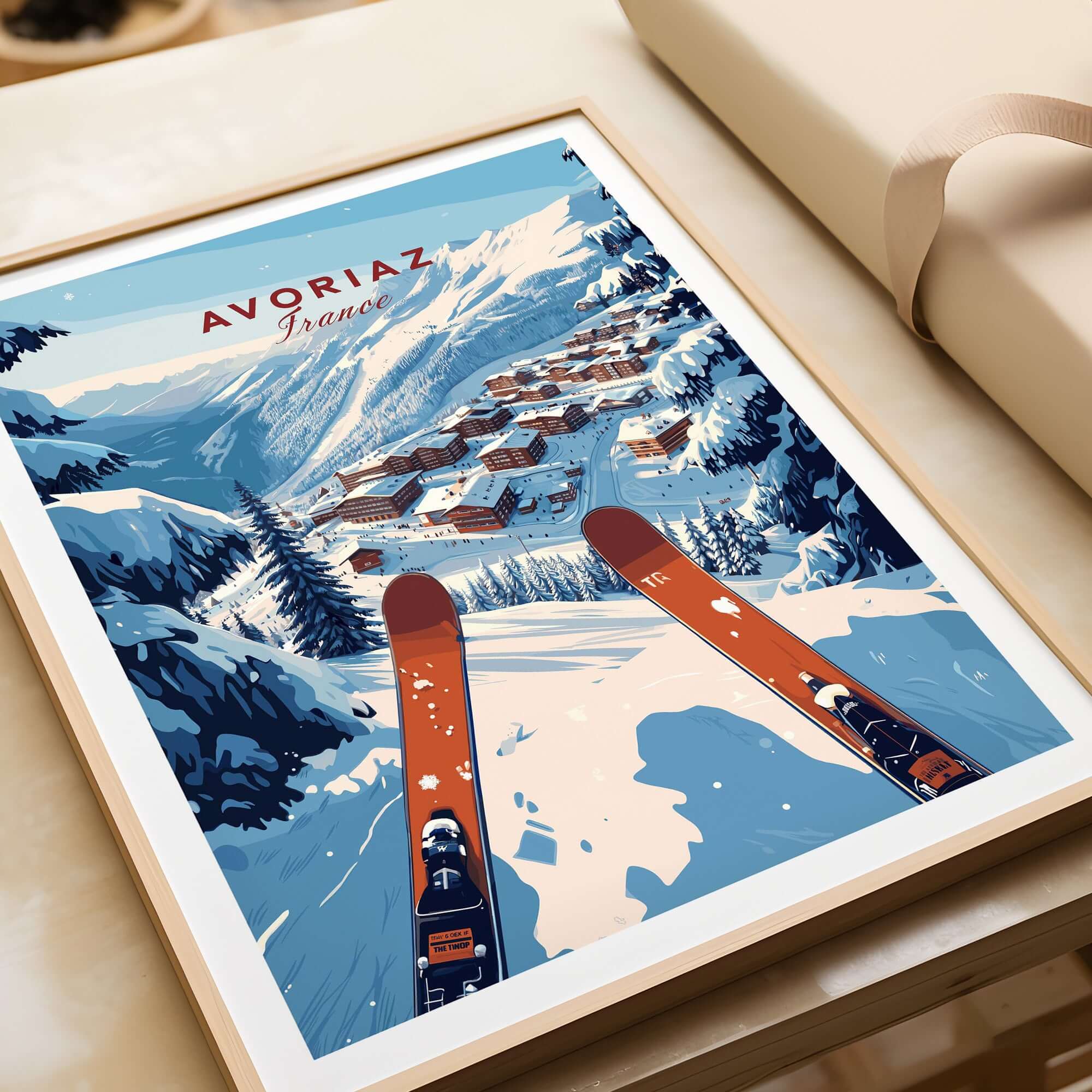Avoriaz Portes du Soleil Slopes Print | French Alpine Ski Wall Decor showcasing stunning ski landscape in a framed artwork.