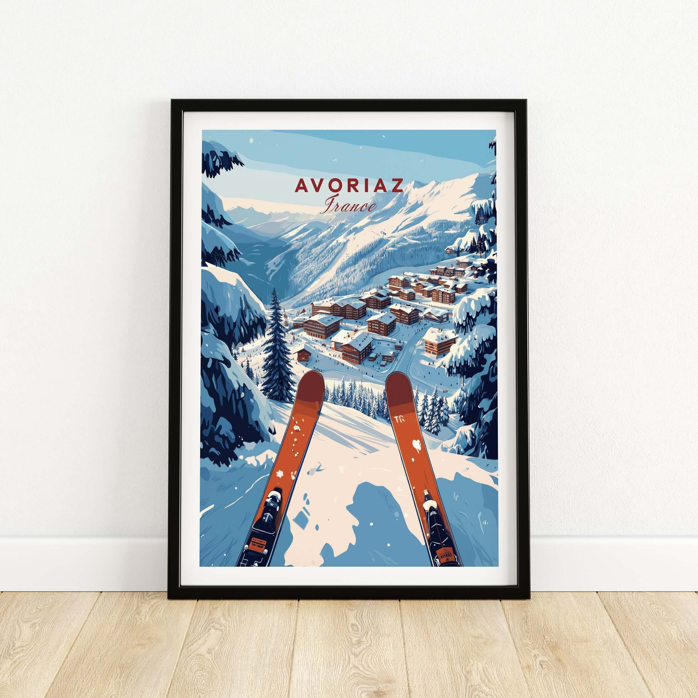 Avoriaz Portes du Soleil Slopes Print | French Alpine Ski Wall Decor showcasing skiing in the French Alps.