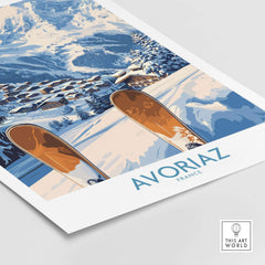 Avoriaz Ski Poster France Print showcasing snowy slopes and ski village in the French Alps.