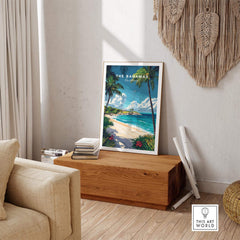 Bahamas Travel Print featuring stunning Caribbean scenery in vibrant colors, perfect for wanderlust inspiration.