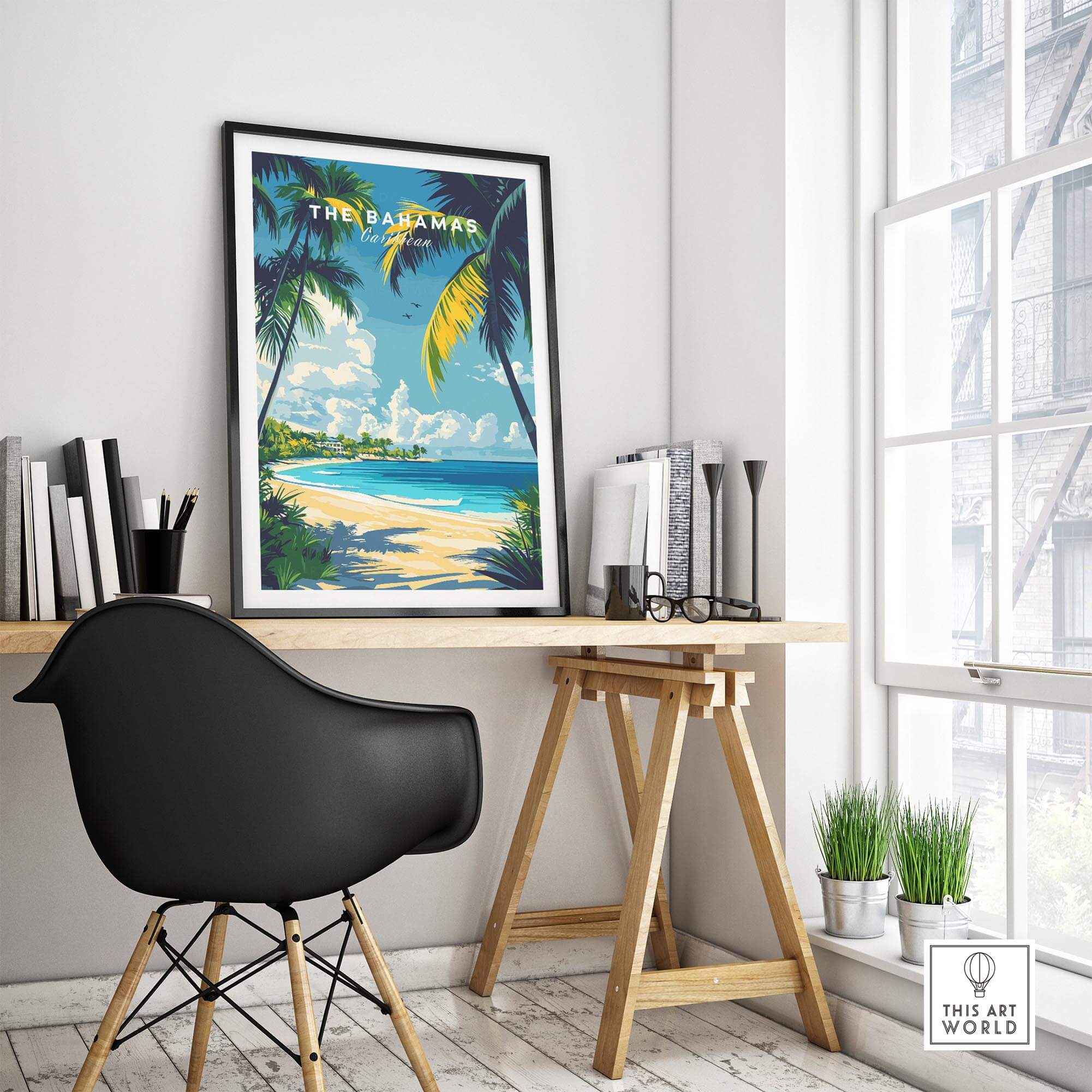 Bahamas Wall Art featuring a tropical beach scene, perfect for enhancing home decor with a Caribbean vibe.