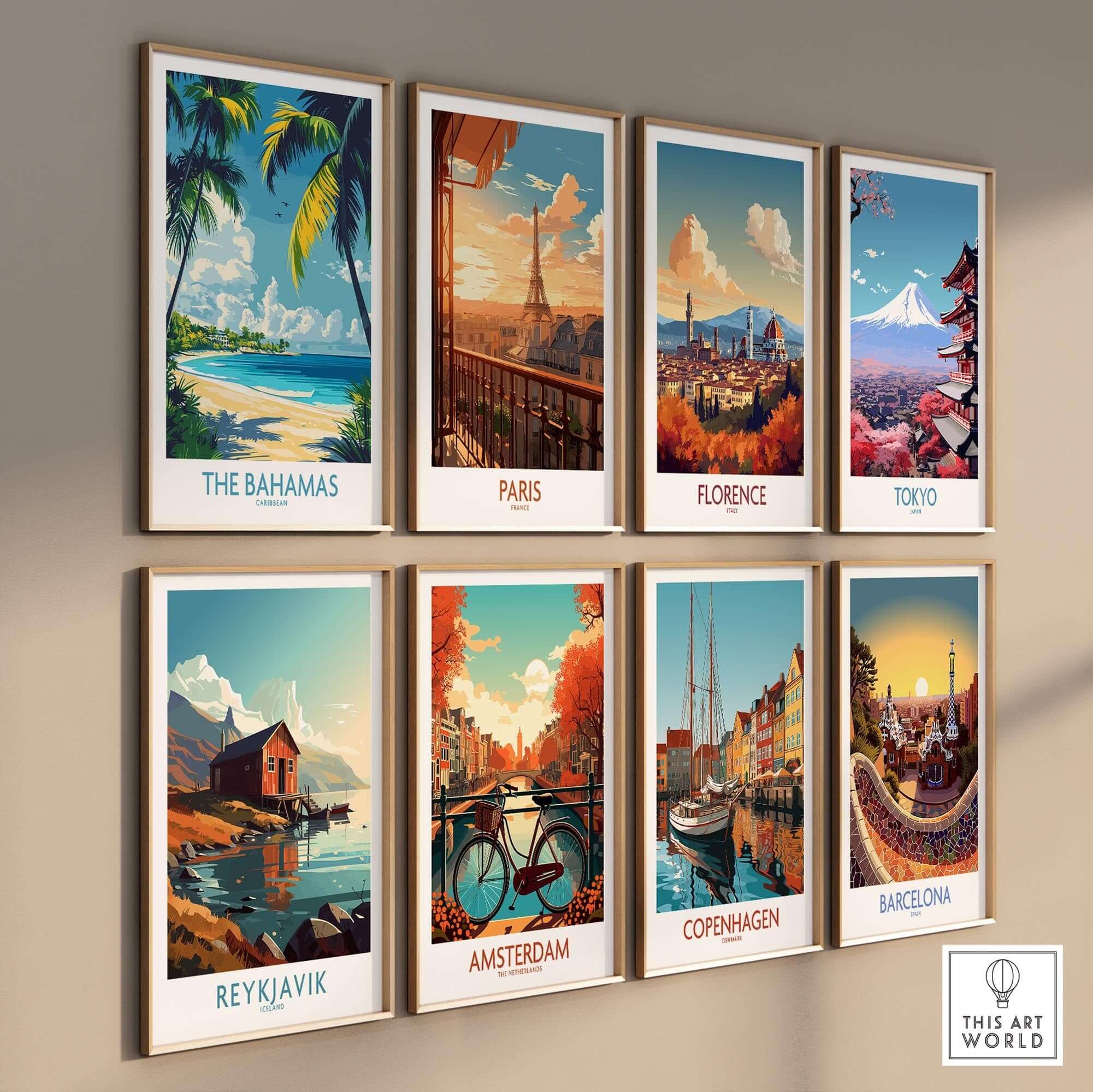 Bahamas Wall Art Print showcasing a travel-themed collage of iconic destinations.