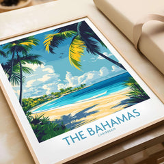 Bahamas Wall Art Print featuring a vibrant design of a tropical beach landscape in The Bahamas.