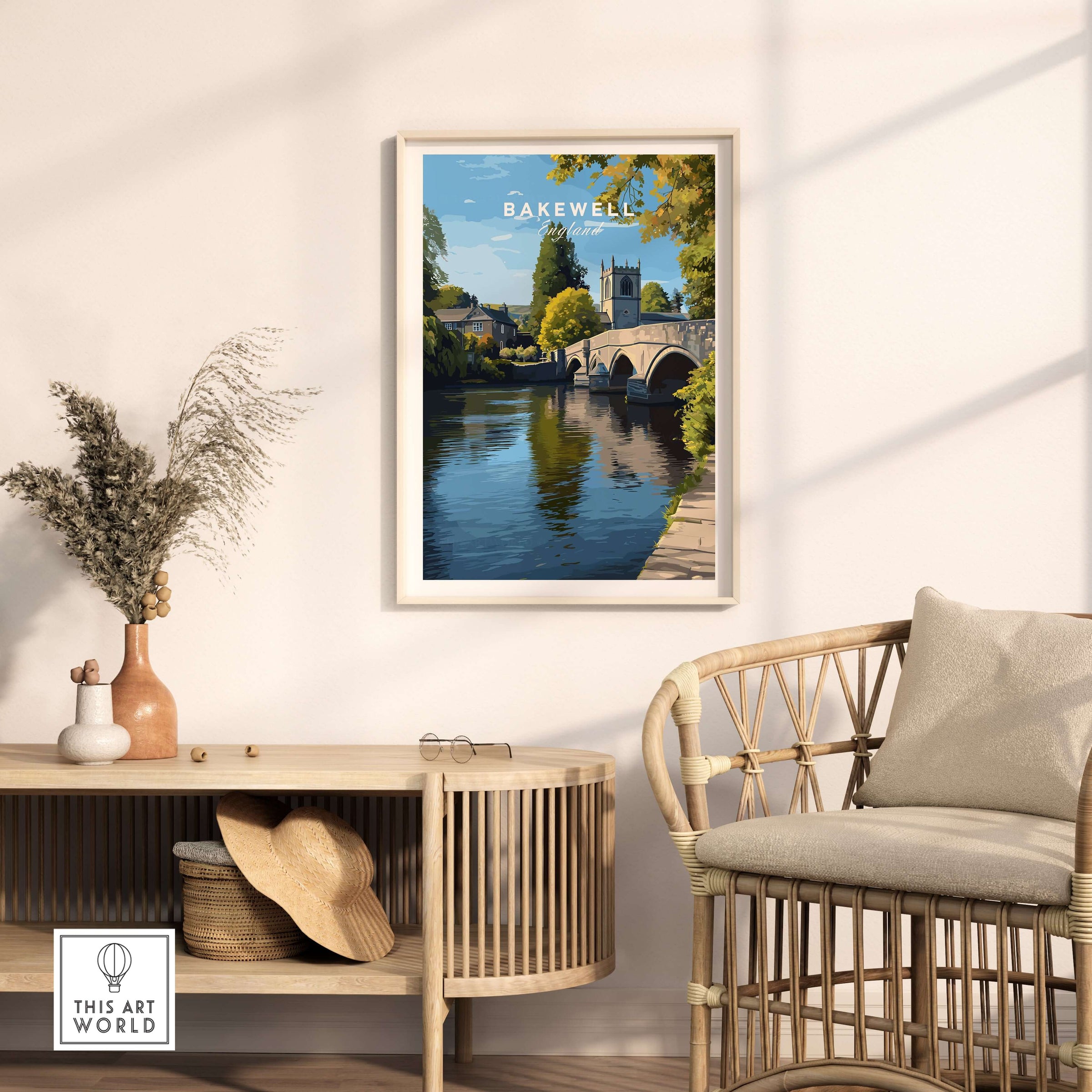 Bakewell Print - All Saints Church Art - English Countryside Poster - Peak District in a stylish home setting.