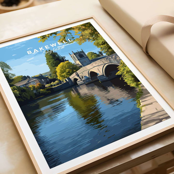 Bakewell Print showcasing the picturesque bridge and river scene, capturing the charm of the English countryside.