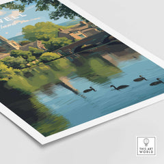 Bakewell Wall Art - River Wye Print - Charming English Village Decor showcasing a serene riverside scene.