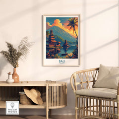 Bali Sunset Wall Art Print featuring vibrant colors and a tranquil scene of Bali's landscape.