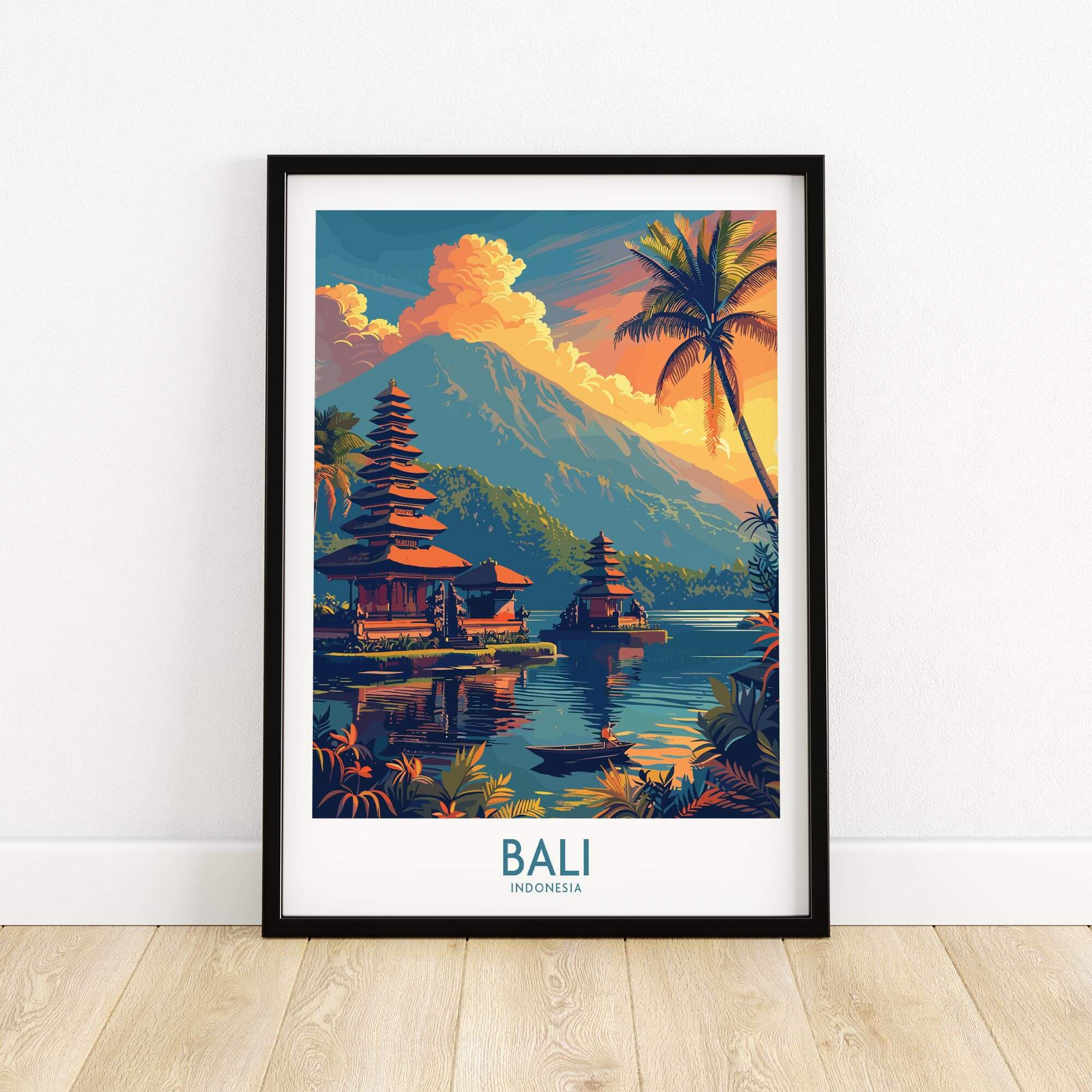 Bali Sunset Wall Art Print featuring vibrant colors and tranquil scenery of Bali, Indonesia.