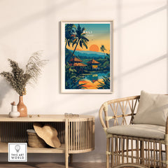 Bali Travel Print featuring vibrant sunset and tropical scenery, perfect for transforming your space into a paradise.