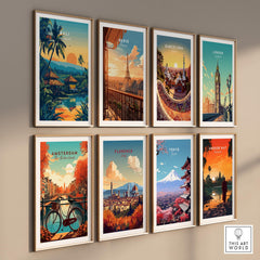 Bali Travel Print and city-themed wall art collection featuring vibrant travel destinations.