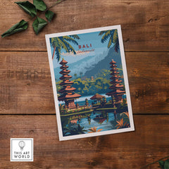 Bali Travel Print - Indonesia featuring vibrant cultural landscapes and temples of Bali, perfect for home or office decor.