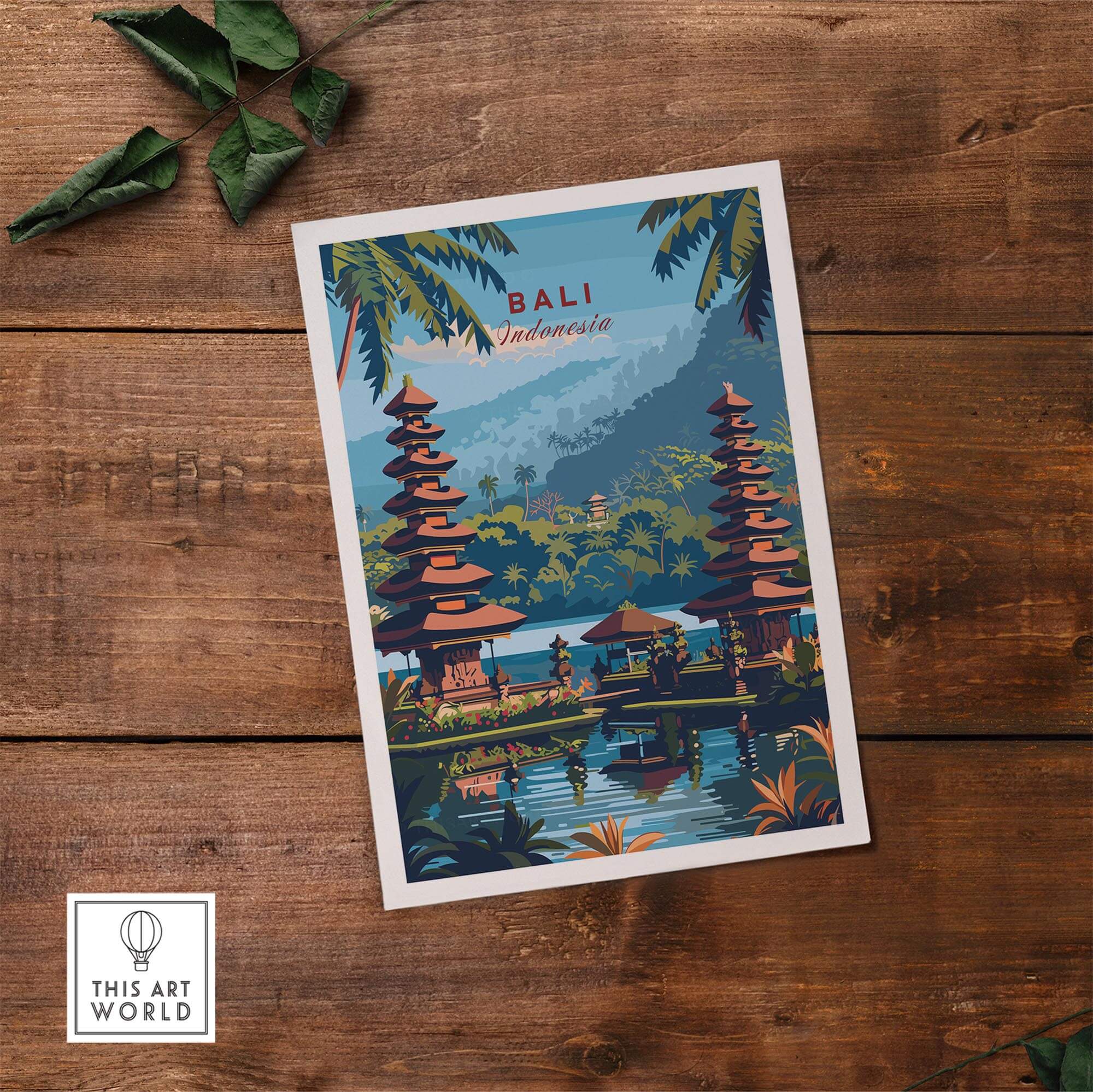 Bali Travel Print - Indonesia featuring vibrant cultural landscapes and temples of Bali, perfect for home or office decor.